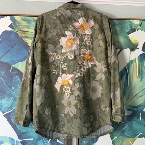 Spell Floral Embroidered Jacket in Olive Green - Picture 7 of 14